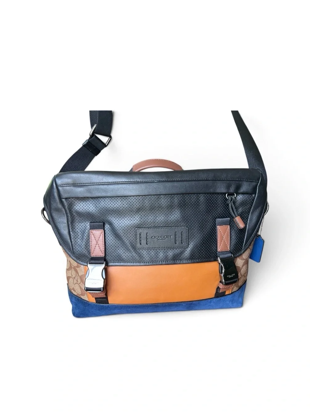 COACH Track Messenger bag in Tan Blue Colorblock Signature Canvas